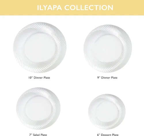 Miniatura 8 de Ilyapa Paquete de 100 platos de postre desechables de 9 pulgadas, juegos de fiesta de plástico transparente para 100 invitados, platos transparentes
