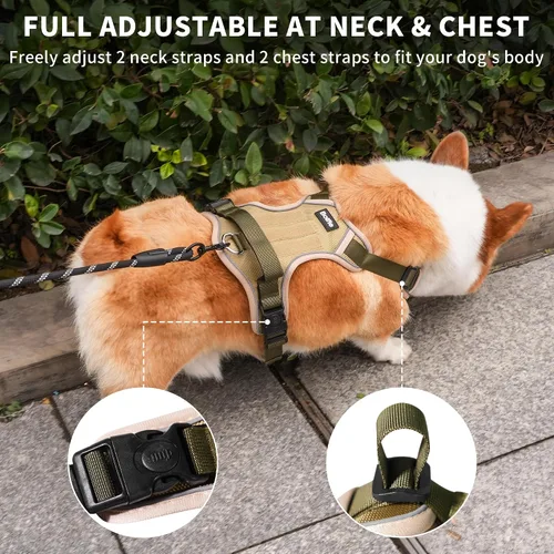 Miniatura 6 de Arnés para perro pequeño, arnés reflectante resistente táctico sin tirones y collar - seguro, sin estrangulamiento, chaleco para mascotas fácil