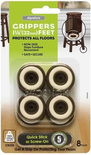 Slipstick CB325 Protectores de suelo antideslizantes para pies de muebles con agarre de goma (juego de 8 pinzas) redondos de 1-1/4 pulgadas, color