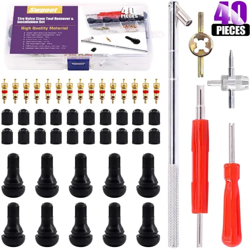 Miniatura 9 de Swpeet Kit de herramientas de rodillo de parche de neumáticos, 70 piezas, núcleos de vástago de válvula de neumático, herramienta de válvula de 4