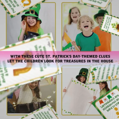 Miniatura 4 de shupai Pistas de búsqueda del tesoro del día de San Patricio (15 cartas con sobres), juegos de fiesta del día de San Patricio (XBK004E)