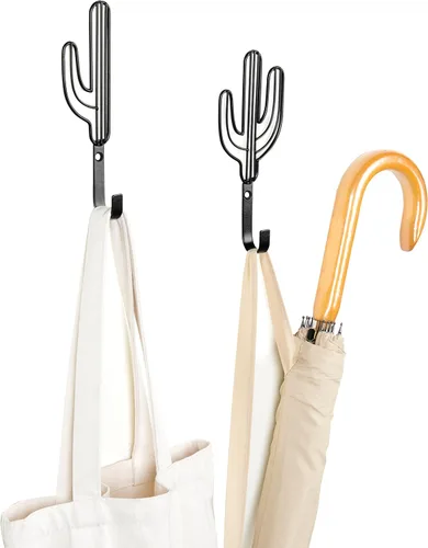 Miniatura 2 de MyGift Ganchos de metal negro modernos montados en la pared con alambre Saguaro Cactus formas a juego para colgar sombreros, abrigos, toallas