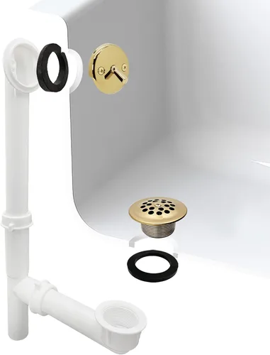 Miniatura 3 de Westbrass 592244-01 - Kit de drenaje de residuos de baño con palanca tubular blanca de 1-1/2 pulgadas, latón pulido