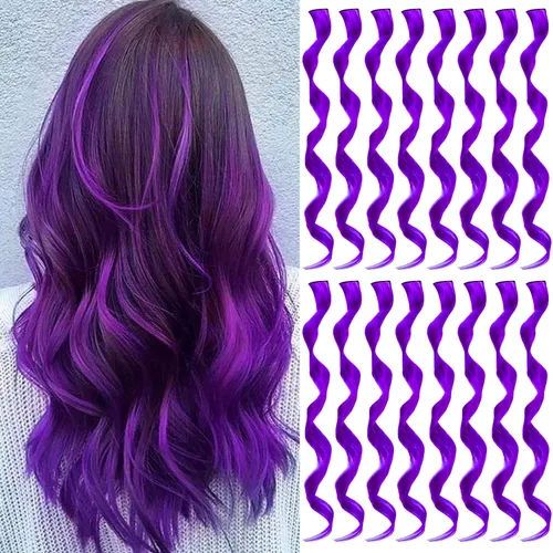 Miniatura 19 de 16 extensiones de cabello sintético rizado y ondulado con clip, para niñas y mujeres, coloridos resaltados para fiestas, cosplay, festival, regalo