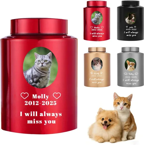 Miniatura 10 de Urna personalizada para mascotas para perros y gatos, urna personalizada de acero inoxidable de alta calidad para cenizas de perro con foto grabada