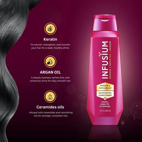 Miniatura 5 de Infusium Acondicionador Nutritivo Reparador y Reabastecedor - Acondicionador para el Cabello con Queratina, Aceite de Argán y Ceramidas - Adecuado