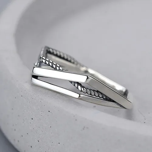 Miniatura 155 de Anillo de plata de ley 925, minimalista, ajustable, hecho a mano, para mujeres y niñas