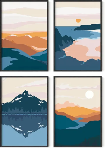 Miniatura 20 de HAUS AND HUES Arte de pared de montaña – Juego de 4 decoración de paisaje moderno de mediados de siglo, naturaleza y arte moderno Marco beige de 8