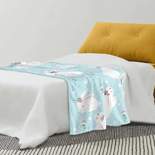 Miniatura 7 de Manta de Pascua y primavera, manta de felpa acogedora y suave para sofá, cama, sofá, viajes, campamento para adultos/niños, color azul y blanco