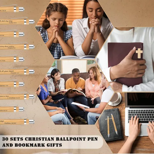 Miniatura 7 de Colarr 30 juegos de regalos cristianos a granel para el día del padre, marcadores de versículos bíblicos con colgante de cruz de madera