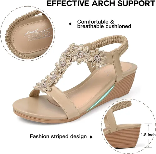 Miniatura 3 de SHIBEVER Sandalias de cuña para mujer sandalias cómodas con plataforma de punta abierta de verano y correa de tobillo