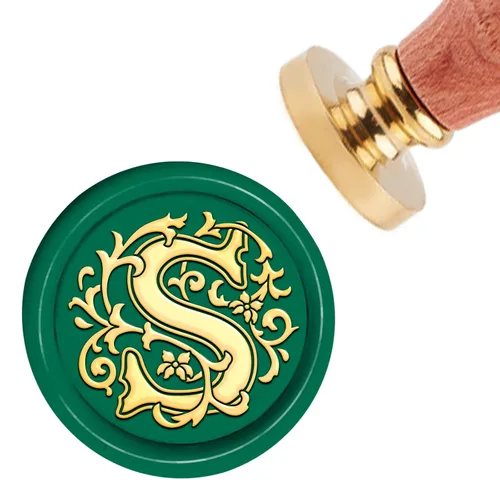 CRASPIRE Sello de cera de letras S Sellos de cera de sellado de 1.181 in, sello de madera retro vintage, cabeza de latón extraíble para invitaciones