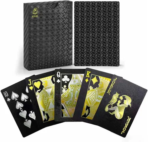 ACELION Cartas de juego impermeables, cartas de plástico, baraja de cartas, tarjetas de póquer de regalo (negro)