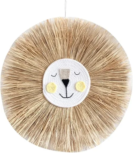 Miniatura 9 de Tapiz para colgar en la pared con cabeza de animal, tejido a mano para colgar en la pared, decoración de pared de dibujos animados, león, tigre, H
