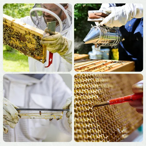 Miniatura 8 de POLLIBEE Kit de inicio de 35 suministros de apicultura con traje de abeja, ahumador y soporte para marco, juego completo de herramientas