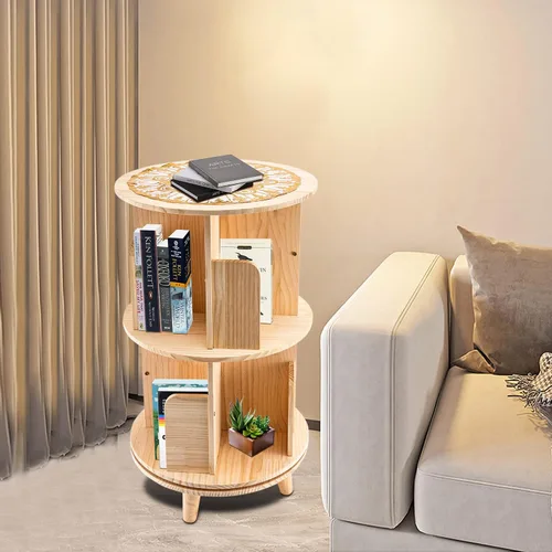 Miniatura 9 de Estantería giratoria de 360 grados, estante de almacenamiento multifuncional, organizador de madera giratorio para salas de estar, salas de estudio