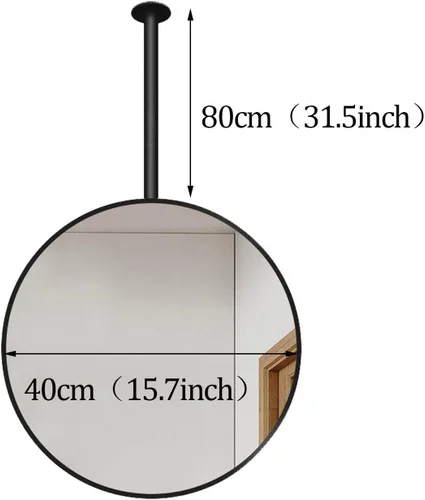 Miniatura 2 de Decorative Mirrors for Wall, Circle Ceiling Mounted Mirror, Floating Bathroom Vanity Hanging Mirror with Black Metal Frame and Boom - Round