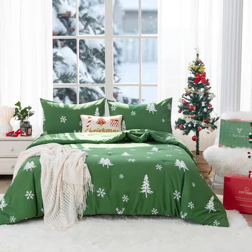Miniatura 33 de COTTEBED Juego de edredón ultrasuave para cama King, para uso en todas las estaciones, peso ligero con microfibra de algodón lavado cálida y Verde