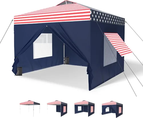 Miniatura 27 de MFSTUDIO Carpa Desplegable de 10x10 pies, Refugio Gazebo Sombra Solar Toldos Impermeables Patio Portátil Carpas con Malla Desplegables para Playa