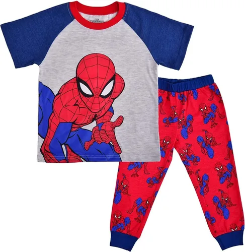 Marvel Spider-Man - Conjunto de camiseta y pantalón deportivo de manga corta para niños pequeños y grandes - AzulRojoGris