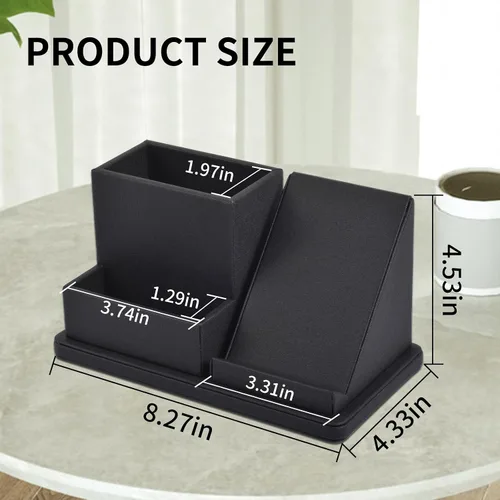 Miniatura 3 de Organizador de escritorio de piel sintética para bolígrafos/lápices, caja de almacenamiento multifunción para teléfono celular/control remoto con 3