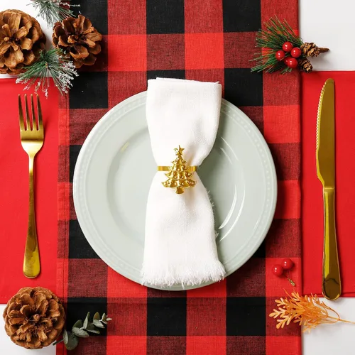 Miniatura 5 de Juego de 12 servilleteros de árbol de Navidad, soporte de hebilla dorada para banquetes, reuniones familiares, cena de mesa, decoración de boda