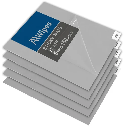 AAwipes, tapetes adhesivos pegajosos y adherentes, 24 x 36 pulgadas, 5 paquetes, 30 hojas por paquete, 150 hojas en total, color gris, tapetes para