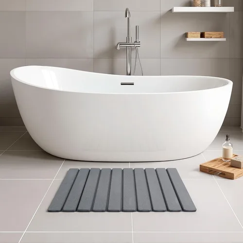 Miniatura 2 de THMINS Tapete de Baño de Piedra Enrollable, Tapete de Baño Plegable de Tierra de Diatomeas 24x16 pulgadas, Súper Absorbente, de Secado Rápido