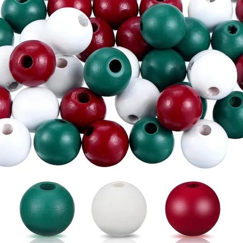 Miniatura 8 de Jetec 160 cuentas de madera coloridas de Navidad para manualidades de 0.632 pulgadas (0.630 in), rústicas, naturales, redondas, de madera pulida