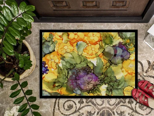 Miniatura 3 de Caroline's Treasures 8958MAT - Felpudo de puerta delantera, 18 x 27 pulgadas, diseño de flores abstractas, morado y amarillo, para interiores