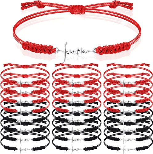 Miniatura 7 de Rtteri 20 Piezas Pulseras de Cruz de Fe Inspiracionales Regalos de Joyería de Cumpleaños a Granel de Acero Inoxidable Dije de Esperanza Pulsera