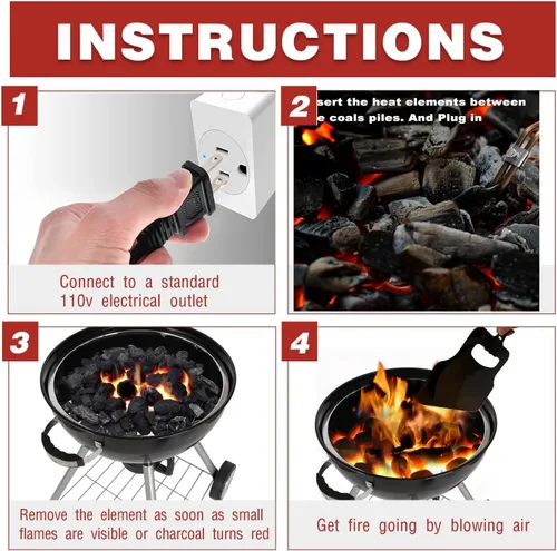 Miniatura 4 de Arrancador de carbón eléctrico de 700 W, bobina de calentamiento de acero inoxidable, encendedor rápido de carbón No requiere líquido encendedor
