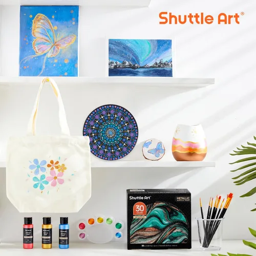 Miniatura 8 de Shuttle Art Pintura acrílica metálica de 30 colores, pintura metálica de grado artista en botellas (2.3 onzas líquidas, 2 onzas), rica pigmentación
