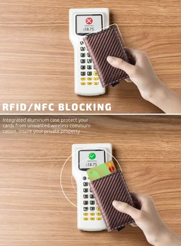Miniatura 27 de VULKIT Tarjetero RFID Bloqueo de Cuero Automático Pop Up Cartera Aluminio Slim Pocket Tarjeta de Visita