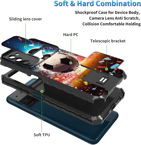 Miniatura 1015 de Funda para Samsung Galaxy S22 Ultra 5G, Galaxy S22 Ultra con cubierta de cámara deslizante, funda resistente de doble capa con función atril Black