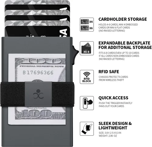 Miniatura 2 de SEMORID Cartera delgada de aluminio con tarjetero para hombre, Botón gris espacial-B, Cartera Rfid minimalista para hombre