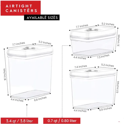 Miniatura 6 de DWËLLZA KITCHEN Recipientes herméticos de almacenamiento de alimentos con tapas blancas de 2 litros, 4 piezas de plástico transparente para 04 - 2