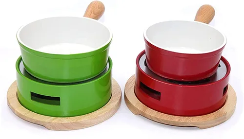 Miniatura 6 de Juego de fondue de queso, juego de fondue de aleación de aluminio, incluye ollas de cerámica, olla de porcelana de primera calidad para queso