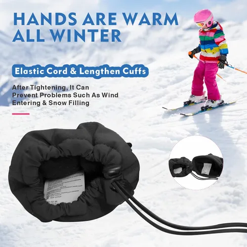 Miniatura 7 de BQA Guantes de esquí para niños, impermeables, para invierno, clima frío, snowboard, nieve, guantes cálidos para niños y niñas