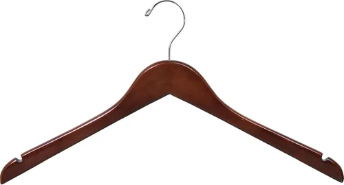Miniatura 5 de Percha superior de madera, caja de 100 perchas planas de madera de 17 pulgadas que ahorran espacio con acabado natural, gancho giratorio cromado