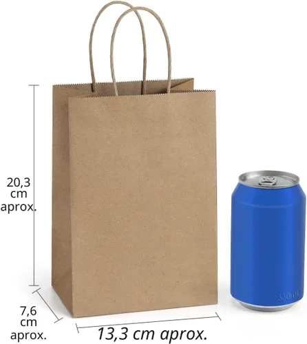 Miniatura 2 de BagDream Bolsas de regalo, 100 bolsas de regalo pequeñas de papel kraft de 5.25 x 3 x 8 pulgadas con asas a granel, bolsas de papel marrón