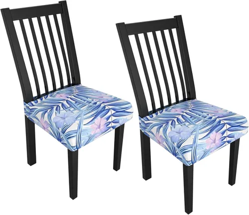 Miniatura 25 de Juego de 4 fundas elásticas para sillas de comedor, fundas para sillas de comedor con estampado floral, fundas para asientos de sillas con estampado