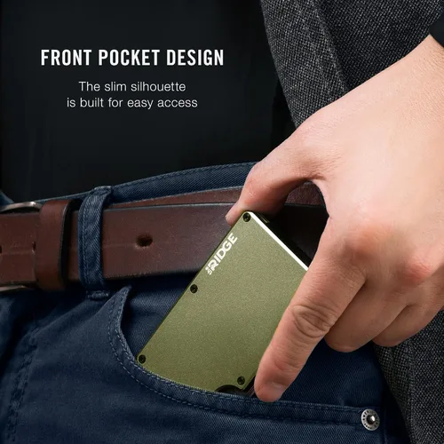 Miniatura 5 de The Ridge Cartera minimalista delgada para hombre con bloqueo RFID bolsillo frontal y tarjetero Oilva mate
