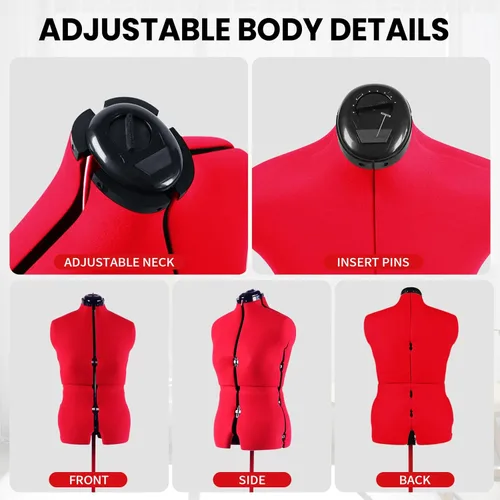 Miniatura 4 de Forma de Vestido Maniquí Femenino Ajustable para Costura Tallas 12-18, Forma de Cuerpo para Alfileres con 13 Diales, Base Rodante Desmontable, Rango