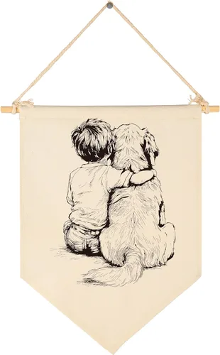 Miniatura 54 de Bandera colgante de lona con texto en inglés «Boy the Wildest of All Animals», «A Noise With Dirt On It», letrero decorativo de pared para bebés