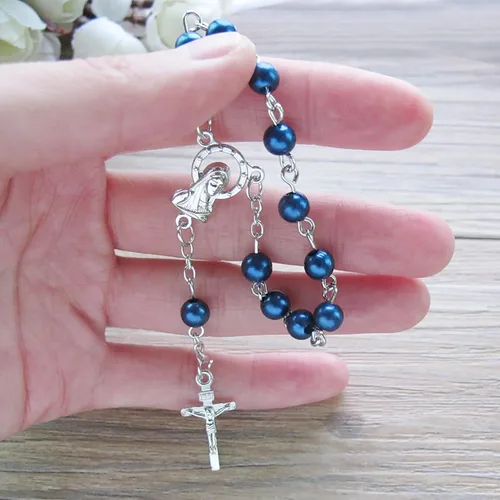 Miniatura 3 de WE Bautismo Favores Mini Rosarios para niño - (24 unidades) Cuentas Azul Marino con Acentos Plateados - Recuerditos De Bautismo - Rosarios de Dedo