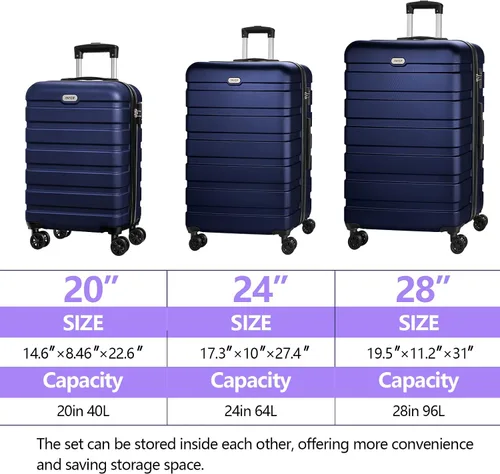 Miniatura 3 de AnyZip Maleta ligera de policarbonato ABS con 4 ruedas universales TSA Lock Azul oscuro