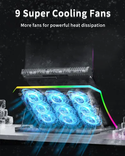 Miniatura 2 de KeiBn Almohadilla enfriadora mejorada para laptop para juegos con 9 ventiladores RGB silenciosos, almohadilla de enfriamiento para portátiles