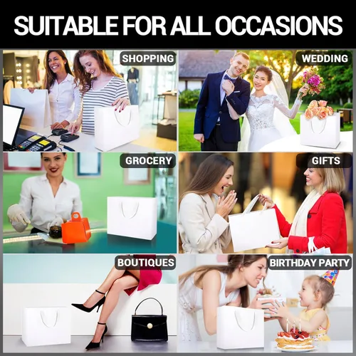 Miniatura 5 de EUSOAR Bolsas de papel blanco, 20 bolsas pequeñas de papel kraft de 8.6 x 3.9 x 7 pulgadas, bolsa de regalo con asas a granel, bolsas de papel