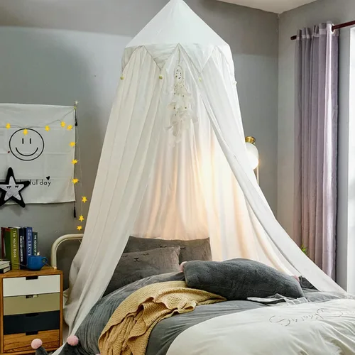 Toldo de cama para niñas, toldo colgante redondo para cuna de bebé, decoración de habitación de cama de niños, rincón de lectura, interior y Blanco